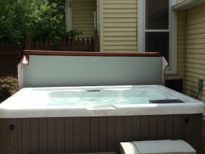 Hot tub cover lifter in the open position